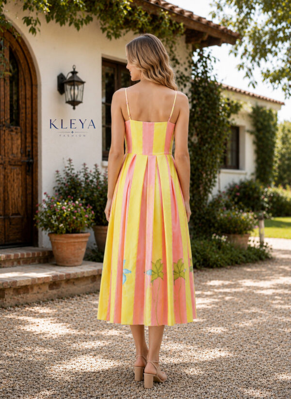 PRINTED BOX PLEATED MIDI DRESS